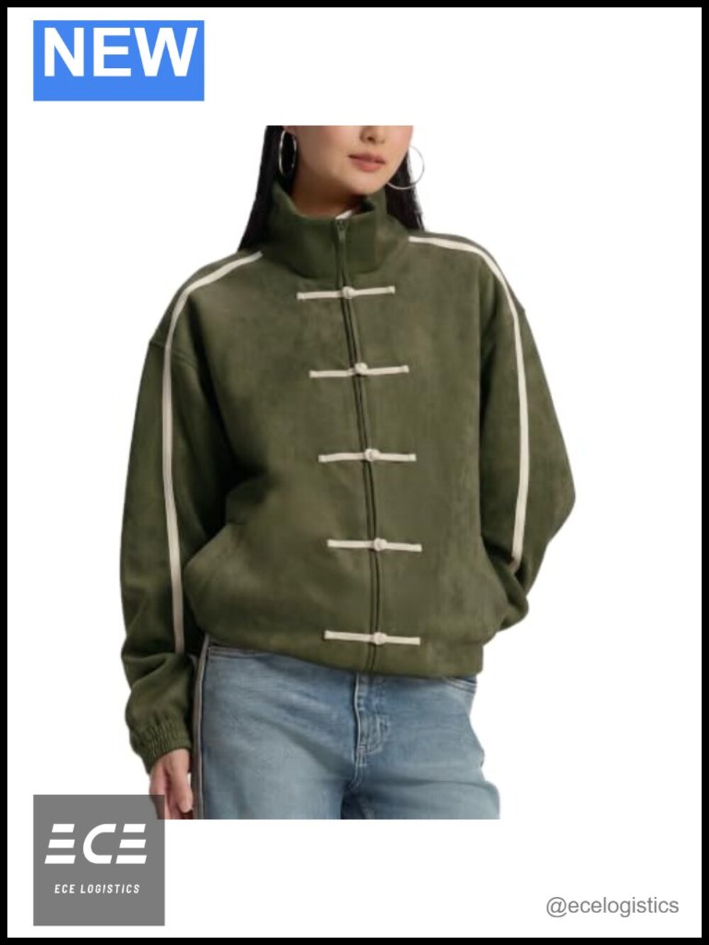 Women's Faux Suede Track Jacket Loose Fit Streetwear